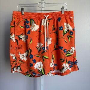 Vans XL Floral Swim Trunks Orange Blue‎ White Music Notes Relaxed Fit